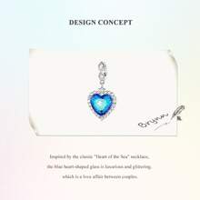 MISEFF 1 件 925 纯银吊坠蓝色海洋之心珠子吊坠饰品适合手链手镯和项链女士 DIY 精美珠宝情人节礼物 - 杏色 - 查看 10