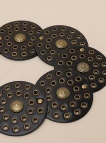 波西米亚风 1 件装 PU 女式黑色西部风格镂空金属圆扣腰带万圣节夏季、学校秋季、秋季、万圣节 - 黑色 - 查看 4