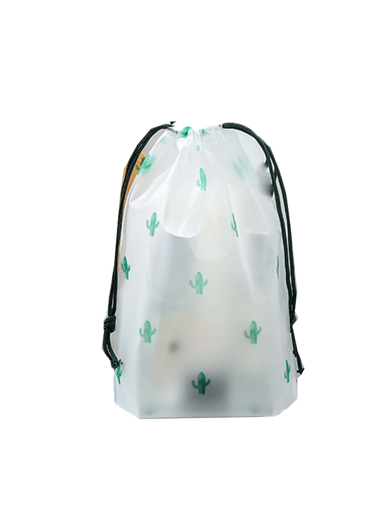 1 Bolsa De Almacenamiento Para Zapatos Con Cordón Con Patrón De Cactus Y Detalles - Verde - Ver 1