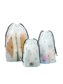 1 Bolsa De Almacenamiento Para Zapatos Con Cordón Con Patrón De Cactus Y Detalles - Verde - Ver 2