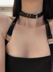1pc Punk Style Belt Buckle Choker Necklace, Simple Rock Gothic Neckband For Girls - Black - View 5