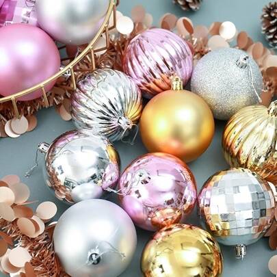 34pcs Mini Christmas Tree Pendant & Plastic Decorative Balls Set, 4cm Christmas Ornaments For Wreath Decoration And Party Decoration (Halloween Party)