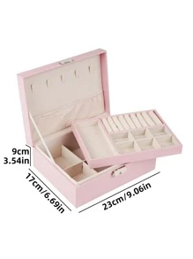1pc Minimalist Double Layer Jewelry Storage Box With Large Capacity And Multiple Compartments - Pink - View 6