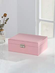 1pc Minimalist Double Layer Jewelry Storage Box With Large Capacity And Multiple Compartments - Pink - View 3