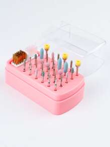 二合一美甲打磨机和抛光头收纳盒 + 1个防尘化妆品收纳盒 + 便携式美甲打磨机收纳盒（带清洁刷） + 30孔指甲油头收纳盒 + 美甲工具收纳盒，美甲用品，美甲工具，美甲艺术工具，返校季，美甲，美甲工具（适用于贴片式美甲） - 粉色 - 查看 4