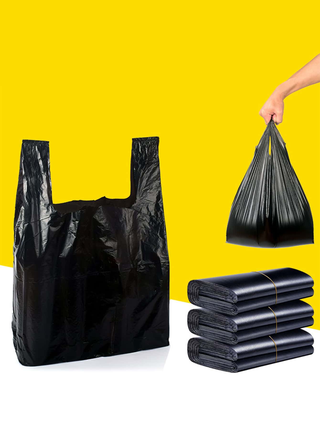 1 paquete (50 piezas) bolsa de basura de plástico portátil de gran capacidad, color negro, 32x50cm - Negro - Ver 1