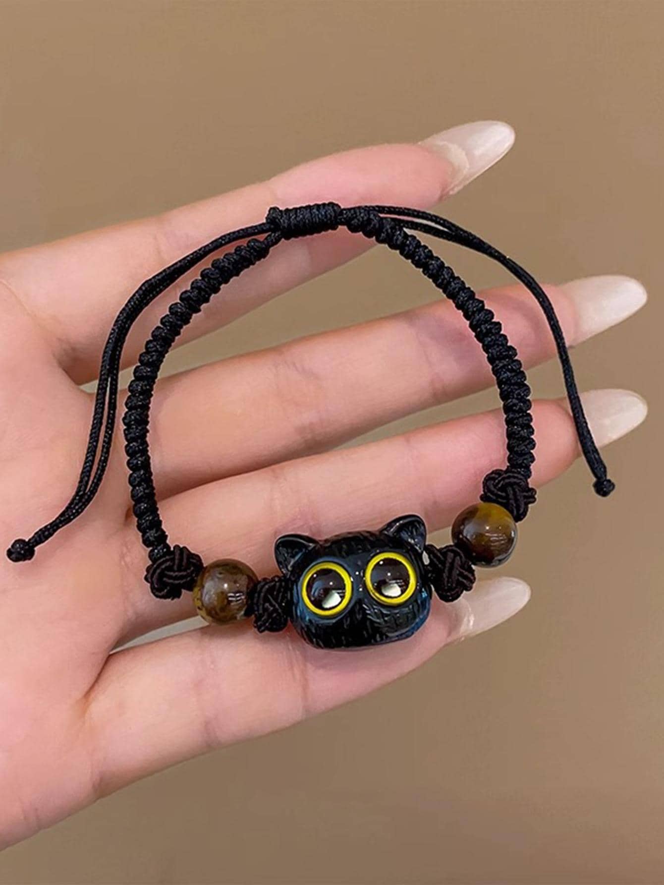 1pc Cute Cartoon Kitty Cat Design Braided Bracelet, Unisex Couple Style - Yellow - View 1