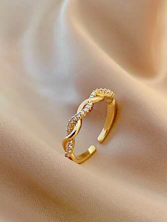 1pc Braided Twisted Ring For Women, Unconventional Design And Light Luxury Style, Open Finger Ring