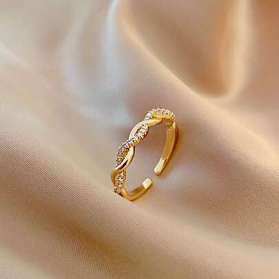 1pc Braided Twisted Ring For Women, Unconventional Design And Light Luxury Style, Open Finger Ring