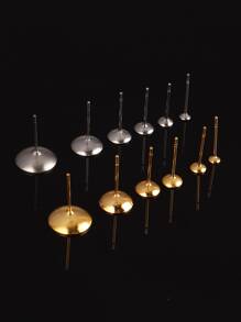 50pcs Stainless Steel Blank Earrings Pearl Cup Ear Studs Base Pins Round Cabochon Tray Settings DIY Pearl Ear Post Pin Findings - Gold - View 4