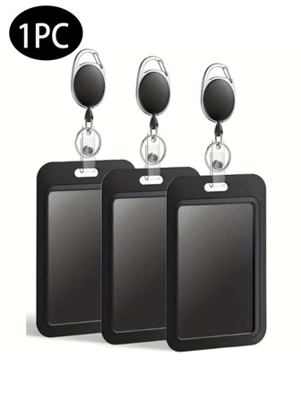 1pc Sling Badge Holder Hard Black Vertical Plastic Card Case Protector With Retractable Badge Reel Carabiner For Office School Proximity Key Card Driver's License And Pass Photo Card Cover Card Holder Card Holder Wallet Business Card Holder Credit Card Holder Id Card Holder For Men For Women Wallet Keychain Card Wallet