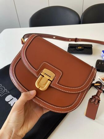 1 件时尚马鞍包拼色复古单肩斜挎包