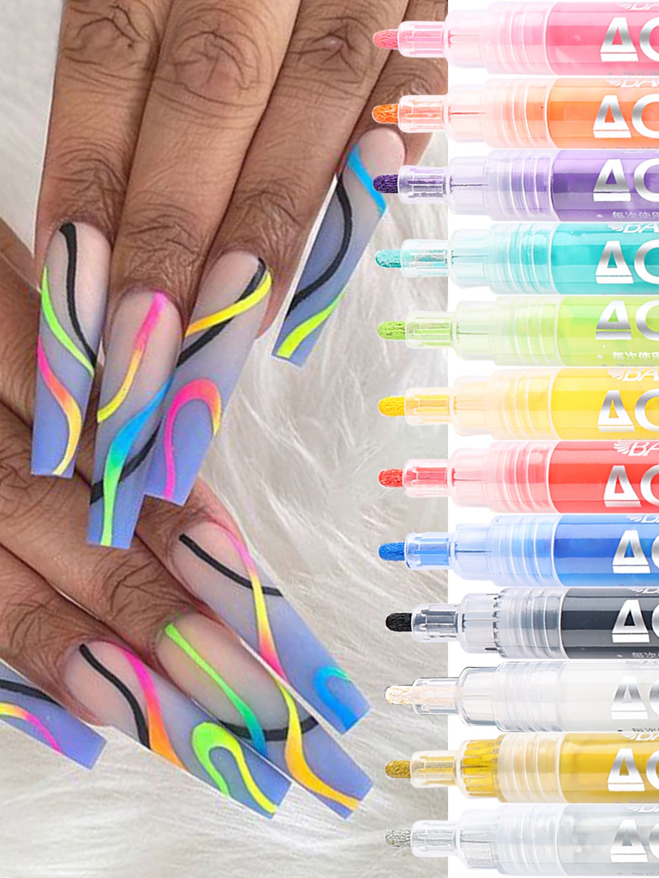 12Pcs Nail Art Drawing Pen Graffiti Nail Acrylic Pen Waterproof