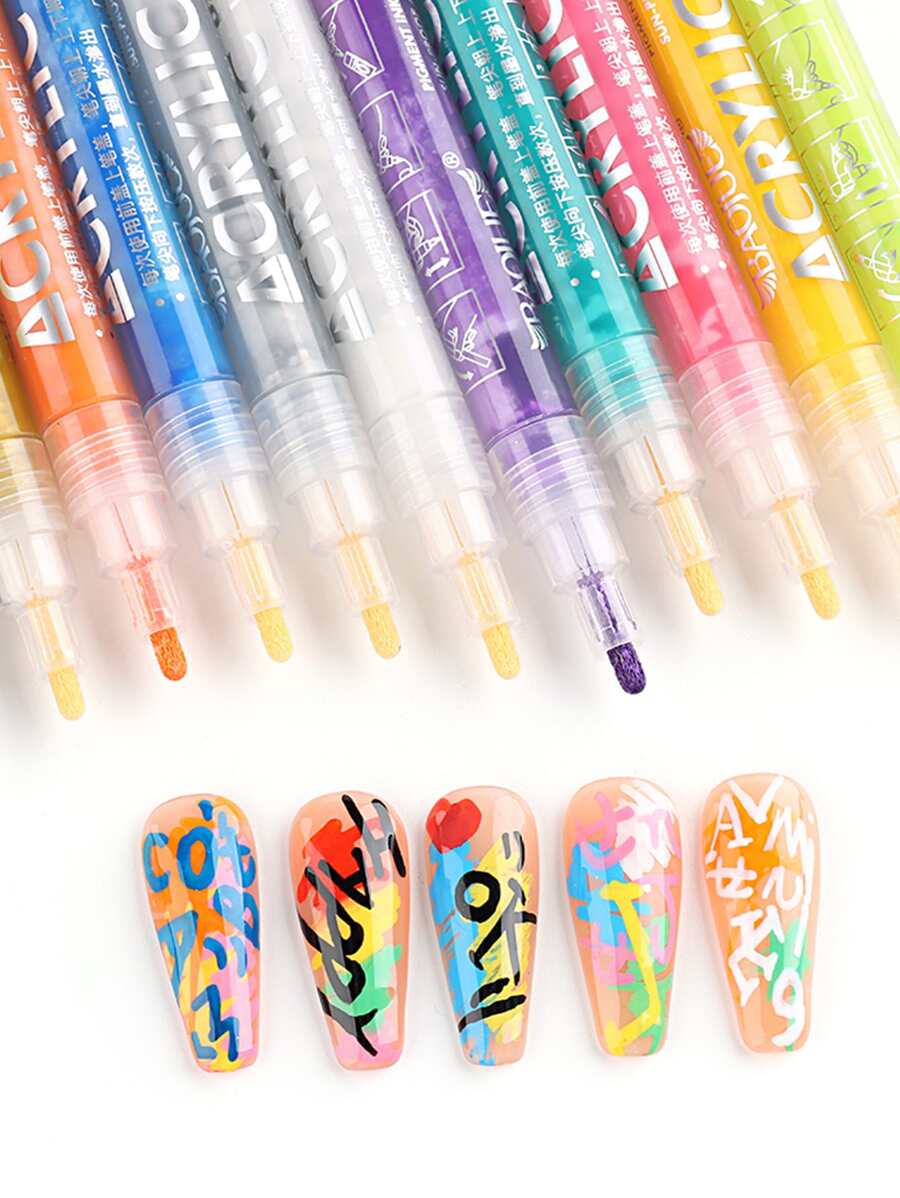 12Pcs Nail Art Drawing Pen Graffiti Nail Acrylic Pen Waterproof