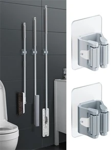 1 件装免钻拖把架自粘式扫帚挂架收纳挂钩适用于浴室，白色