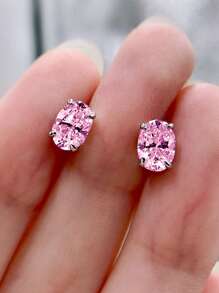 1 Đôi bông tai đính đá Cubic Zirconia thanh lịch, phù hợp cho nữ giới, có thể đeo trong các dịp cưới hỏi, lễ đính hôn, kỷ niệm, tiệc tùng, Ngày Valentine, cũng là món quà lý tưởng dành cho mẹ nhân Ngày của Mẹ. - Hồng - Xem 5