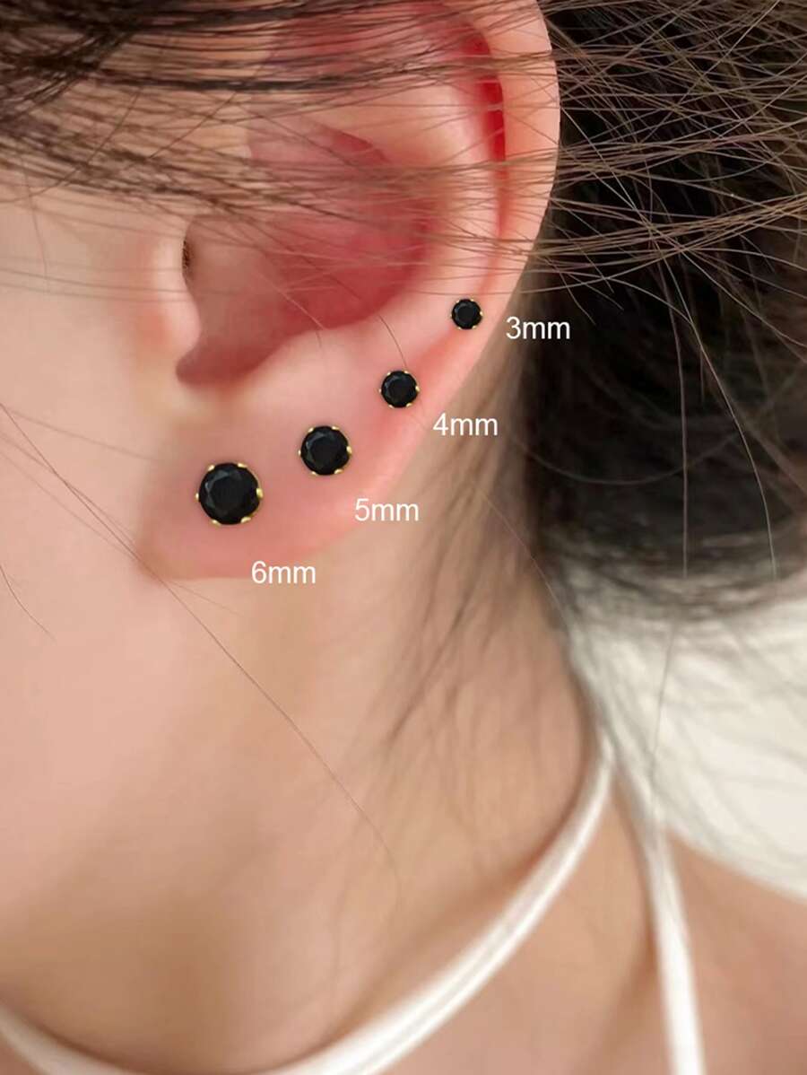 1对不锈钢耳钉，女士彩色立方氧化锆圆形耳环，耳环配饰，男士珠宝 - 金色 - 查看 1