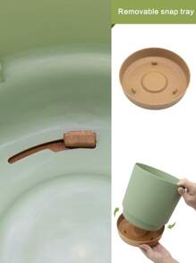 QCQHDU 花盆套裝 2入組 8 英寸，帶有排水孔和可拆卸底座的室內植物花盆，室外花園花盆的碟式現代裝飾（綠色）