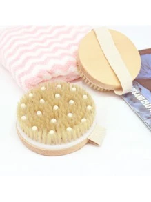 2 trong1 Khô Cơ thể Chải Tự nhiên Bristle Da chết Để loại bỏ Mát xa Chống lại mỡ chảy xệ - Màu be - Xem 2