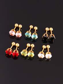 1 Đôi Khuyên Tai Đinh Tán Bằng Thép Không Gỉ, Khuyên Tai Vòng Tròn Đá Cubic Zirconia Nhiều Màu Sắc Dành Cho Nữ, Phụ Kiện Khuyên Tai, Trang Sức Nam - Bạc - Xem 6