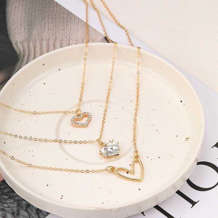 Layered Crystal Heart Choker Necklace Rhinestone Heart