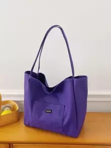 Women's Solid Color Fashion Canvas Shopping Bag Shoulder Tote Bag Student Book Bag Large Capacit Christmas Essentials New Arrivals For Valentine's Day