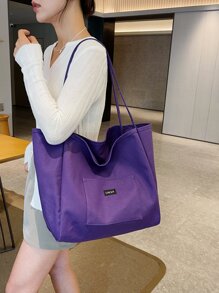 Women's Solid Color Fashion Canvas Shopping Bag Shoulder Tote Bag Student Book Bag Large Capacit Christmas Essentials New Arrivals For Valentine's Day