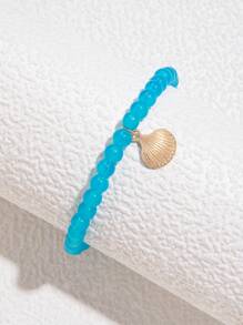 1pc Simple Alloy Cowrie Shell & Beaded Anklet With Random Of Handmade Beads For Women, Vacation Gift - Blue - View 2