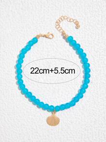 1pc Simple Alloy Cowrie Shell & Beaded Anklet With Random Of Handmade Beads For Women, Vacation Gift - Blue - View 5