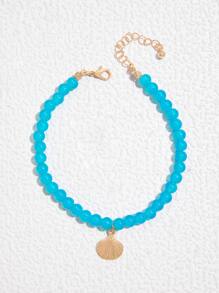 1pc Simple Alloy Cowrie Shell & Beaded Anklet With Random Of Handmade Beads For Women, Vacation Gift - Blue - View 1