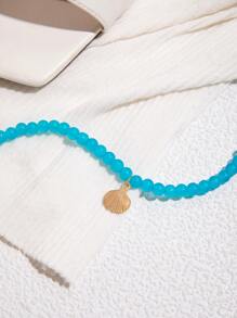 1pc Simple Alloy Cowrie Shell & Beaded Anklet With Random Of Handmade Beads For Women, Vacation Gift - Blue - View 4