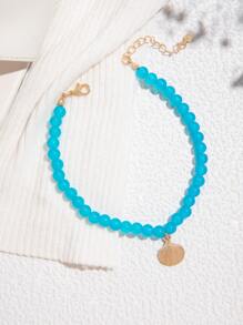 1pc Simple Alloy Cowrie Shell & Beaded Anklet With Random Of Handmade Beads For Women, Vacation Gift - Blue - View 3