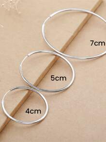 1pair Fashionable Minimalist French Style S925 Sterling Silver Circle Hoop Earrings, Silver Gift