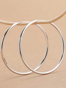 1pair Fashionable Minimalist French Style S925 Sterling Silver Circle Hoop Earrings, Silver Gift