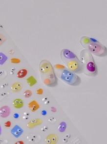 1張搞笑果凍笑臉指甲貼花新鮮浮雕卡通裝飾自粘指甲美甲搞笑貼紙 - 彩色 - 查看 1