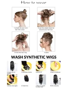 6 "Messy Bun Bun Hair Curls Synthetic Wavy Bun Ponytail Hair Extensions Thick Updo Bun Women Girls, Pale Grayish Brown And Bleached Blonde - Gold - View 6