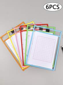 1/2/4/6 件可重复使用干擦口袋、超大尺寸书写和擦拭口袋、透明塑料薄膜保护套、教师学校教室用品返校、返校、学校用品 - 彩色 - 查看 2