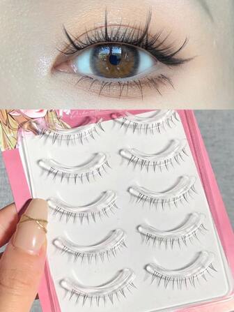 5pairs/Set Full Strip Soft Lower False Eyelashes, Japanese Style, Super Soft, Thin Stems, Vivid & Natural, Reusable, Comfortable And Lightweight, Manga Eyelashes, Japanese Makeup Thick And Natural Look Wispy Eyelash Extensions, Asian Korean Cosplay Anime False Eyelashes Makeup Tool Strip Lashes, Lashes, Eyelashes, Fake Lashes