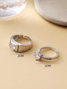 2 Piezas Anillos De Pareja De Piedra Para Propuesta De Matrimonio, Estilo Lujoso - Unitalla - Ver 3