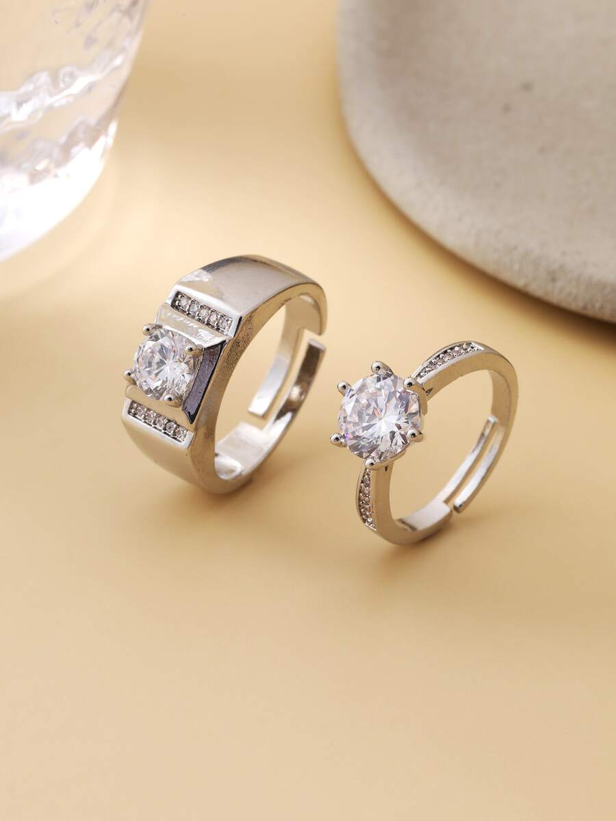 2 Piezas Anillos De Pareja De Piedra Para Propuesta De Matrimonio, Estilo Lujoso - Unitalla - Ver 1