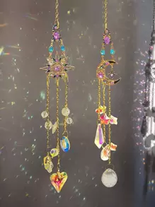 Crystal Suncatcher With Moon Star, Sun Catchers Indoor Window Rainbow Maker Suncatcher For Window, Window Hanging Ornament Rainbow Rhinestones Prisms Pendant Decor For Home Garden (1pc)