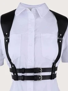 一件女士性感内衣配饰 - 纯色 PU 皮革可调节肩带 - 情侣约会胸部塑形腰带 - 设计师宽肩带瘦身束缚带 - 情侣约会捆绑背带 - 铆钉镶嵌朋克风格配饰 - 角色扮演节日和哥特式时尚配饰 - 日常穿着派对狂欢 COSPLAY