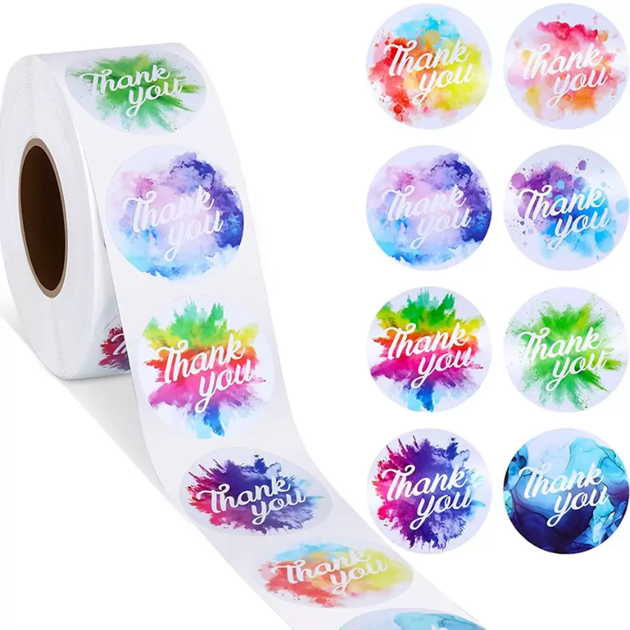 500pcs/roll Thank You Decorative Handmade Craft Adhesive Stickers Labels For Packaging - Multicolor - View 1
