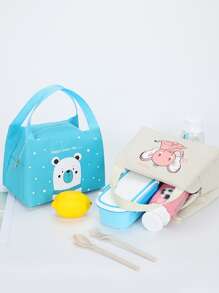 1pc Pink Cat Pattern Oxford Cloth Thermal Insulated Lunch Bag With Handle For Student/Office Workers, Fit For Aluminum Foil Lunch Box ,Kitchen,Christmas Gift - Pink - View 4