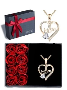 母親節禮物 - 玫瑰與生日石媽媽項鍊,女兒/兒子的母親節禮物,媽媽的生日禮物,愛媽媽母親節和聖誕節的完美禮物
