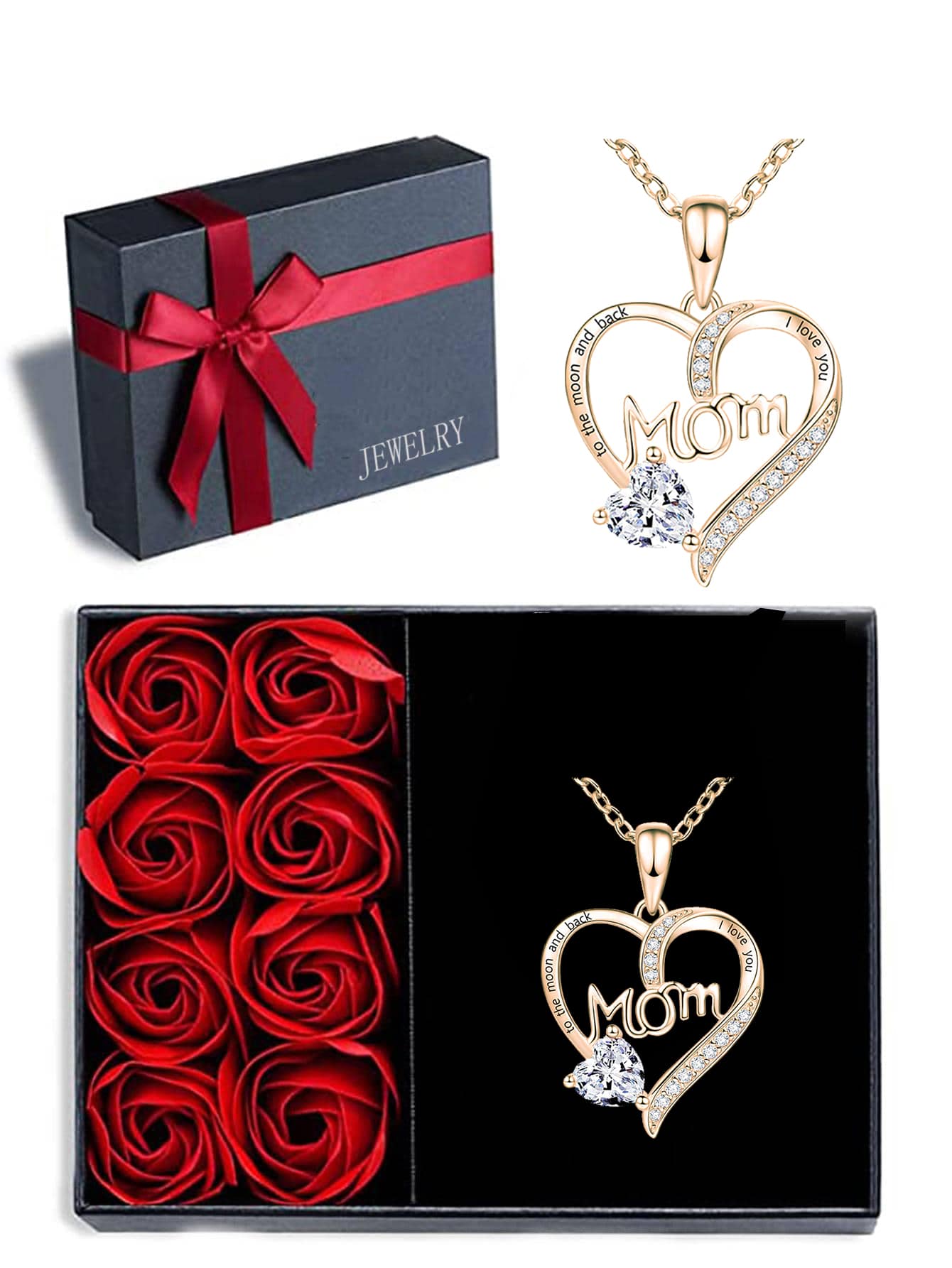 母親節禮物 - 玫瑰與生日石媽媽項鍊,女兒/兒子的母親節禮物,媽媽的生日禮物,愛媽媽母親節和聖誕節的完美禮物