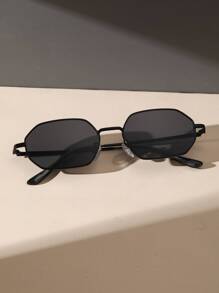 1 Pair Metallic Frame Geometric Square & Round Y2K Style Fashion Glasses, Suitable For Summer Beach Vacation And Outdoor Travel, Retro Geometric Frames, Suitable For Outings, Must-Have For Back To School Season - 灰色 - 查看 3