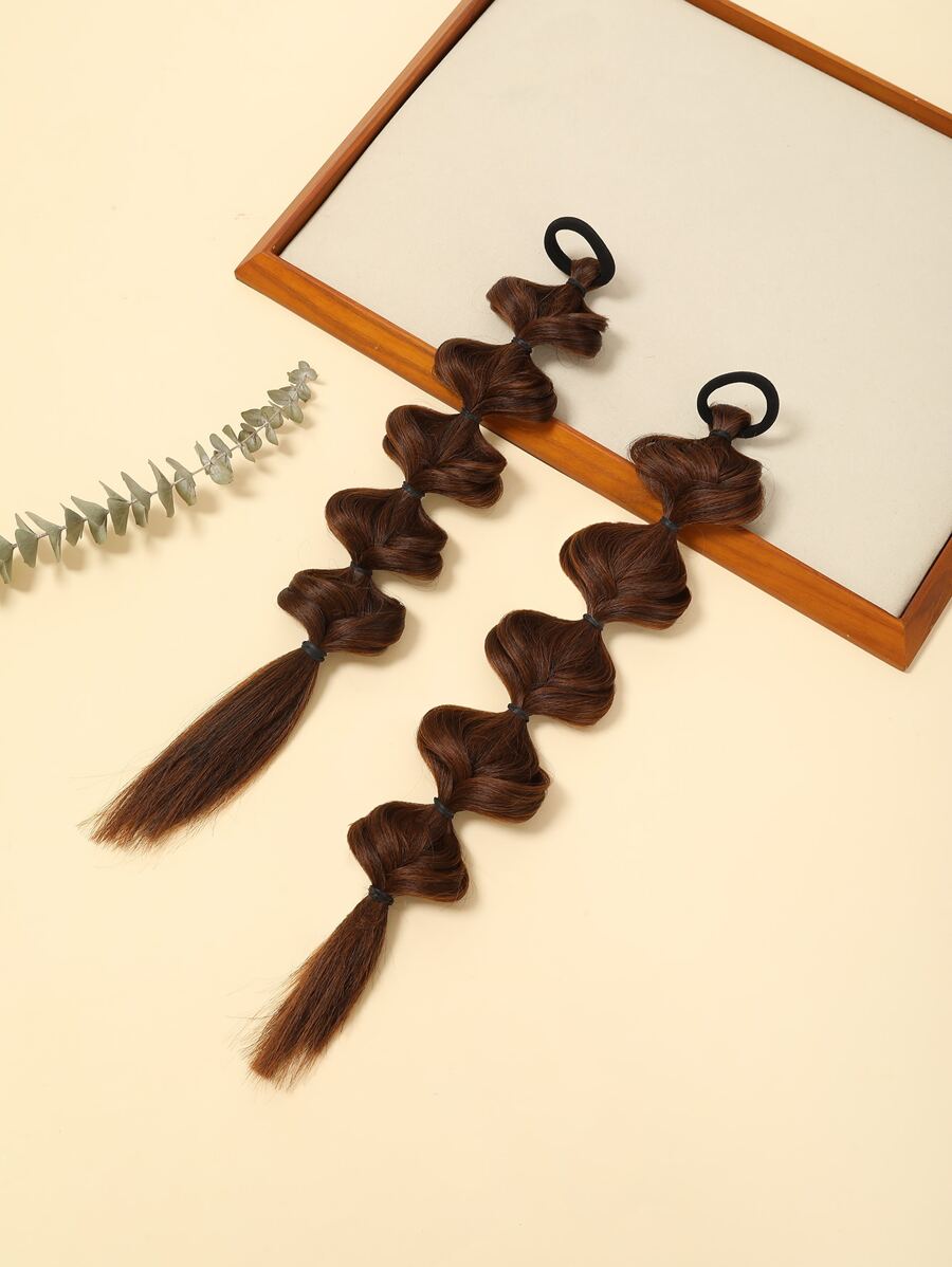 2 piezas Trenzas de cabello falso color marrón oscuro para mujer, coleta alta, trenza de boxeador retorcida, coleta doble natural, sujetador de coleta casual, elástico para el cabello, cuerda para el cabello - Multicolor - Ver 1