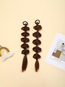 2 piezas Trenzas de cabello falso color marrón oscuro para mujer, coleta alta, trenza de boxeador retorcida, coleta doble natural, sujetador de coleta casual, elástico para el cabello, cuerda para el cabello - Multicolor - Ver 2