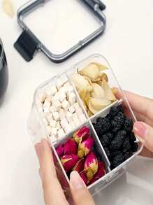 1 pieza de plástico sellado Contenedor de almacenamiento de comida , cuadrado Caja de almacenamiento con Tapa , cocina Organizador - transparente - Ver 1